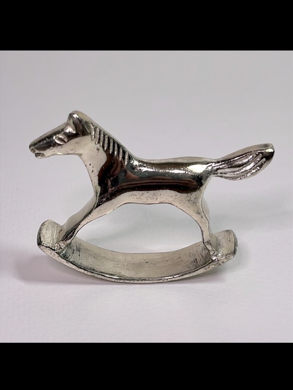 Vintage Primitive Silver-Tone Rocking Horse Miniature Figurine